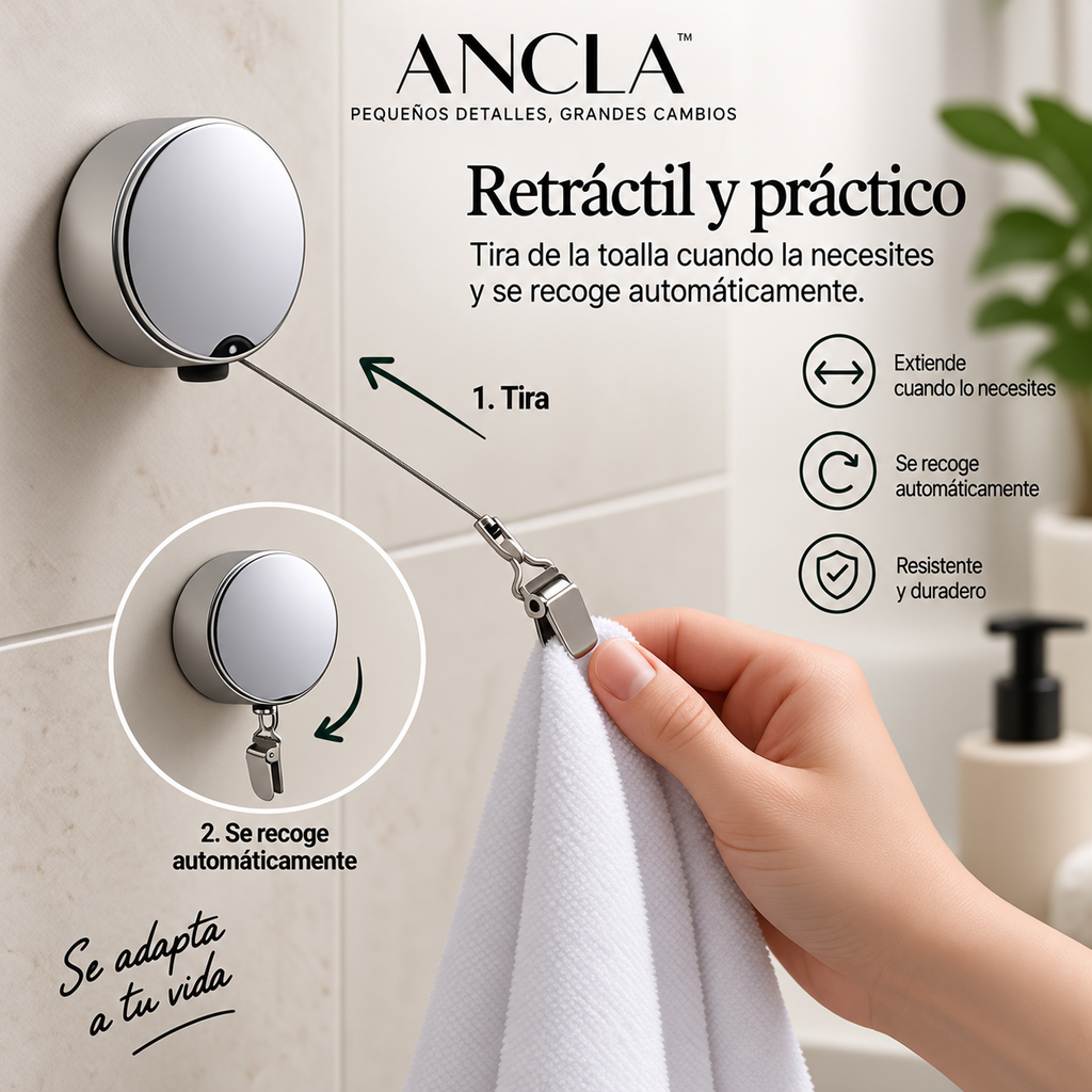ANCLA™ — Toallero Retráctil Autoadhesivo