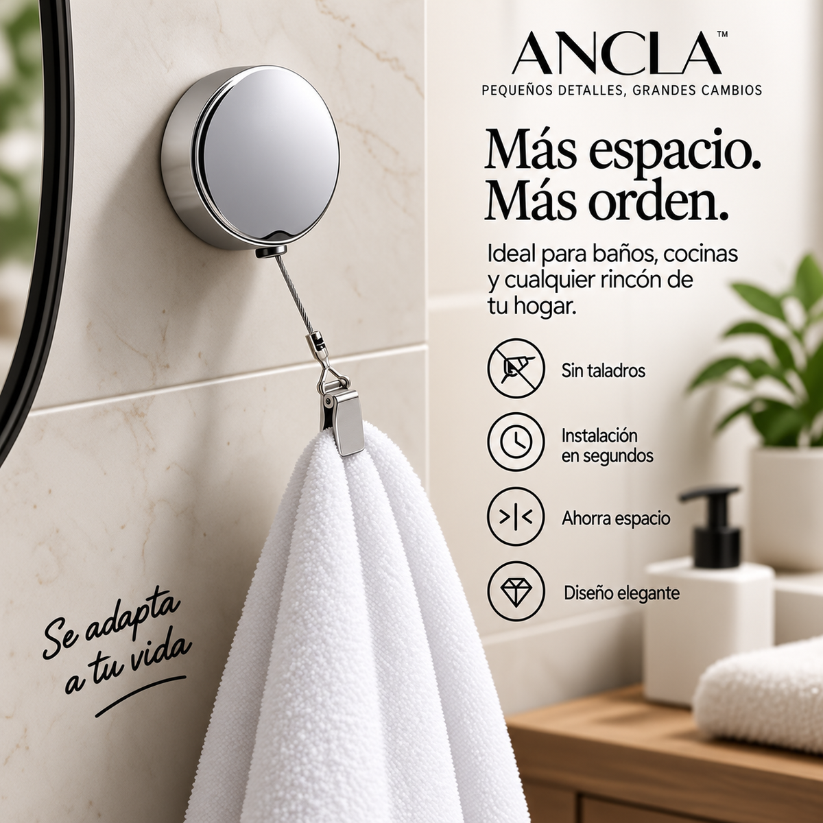 ANCLA™ — Toallero Retráctil Autoadhesivo