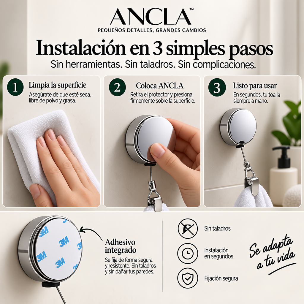 ANCLA™ — Toallero Retráctil Autoadhesivo