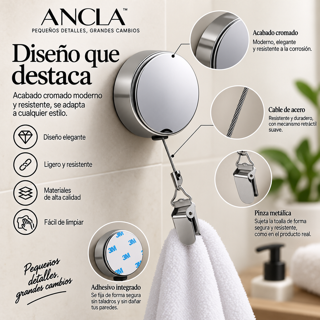 ANCLA™ — Toallero Retráctil Autoadhesivo