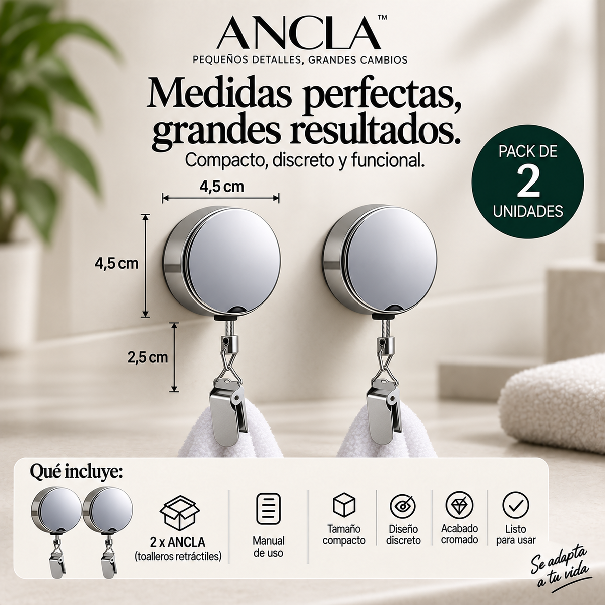 ANCLA™ — Toallero Retráctil Autoadhesivo