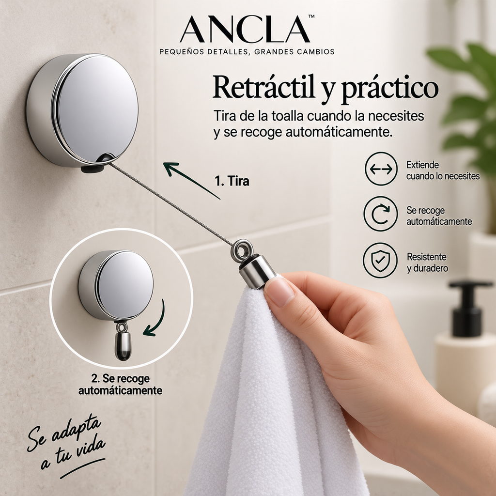 ANCLA™ — Toallero Retráctil Autoadhesivo